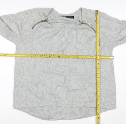 French Connection Women Grey XL Zip Shoulder Crew Neck Jumper