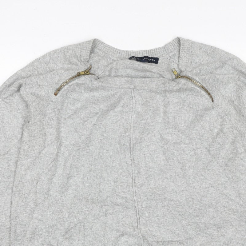 French Connection Women Grey XL Zip Shoulder Crew Neck Jumper