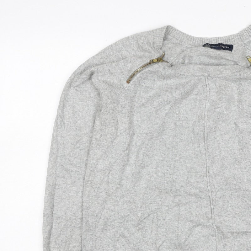 French Connection Women Grey XL Zip Shoulder Crew Neck Jumper