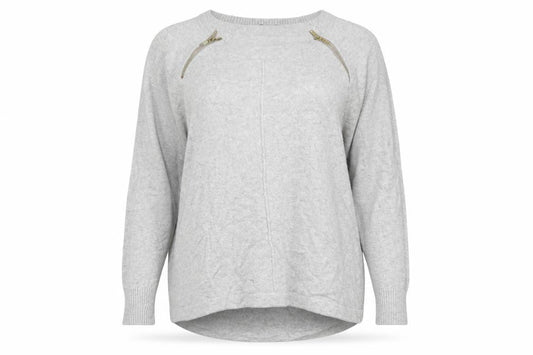 French Connection Women Grey XL Zip Shoulder Crew Neck Jumper