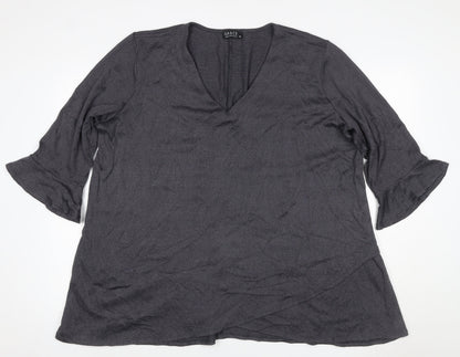 Grace Women’s Grey Size 22 V-Neck Bell Sleeve Stretch Blouse Top