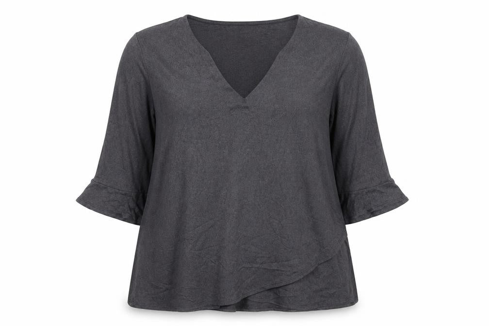 Grace Women’s Grey Size 22 V-Neck Bell Sleeve Stretch Blouse Top