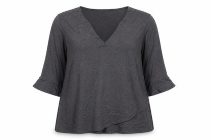 Grace Women’s Grey Size 22 V-Neck Bell Sleeve Stretch Blouse Top