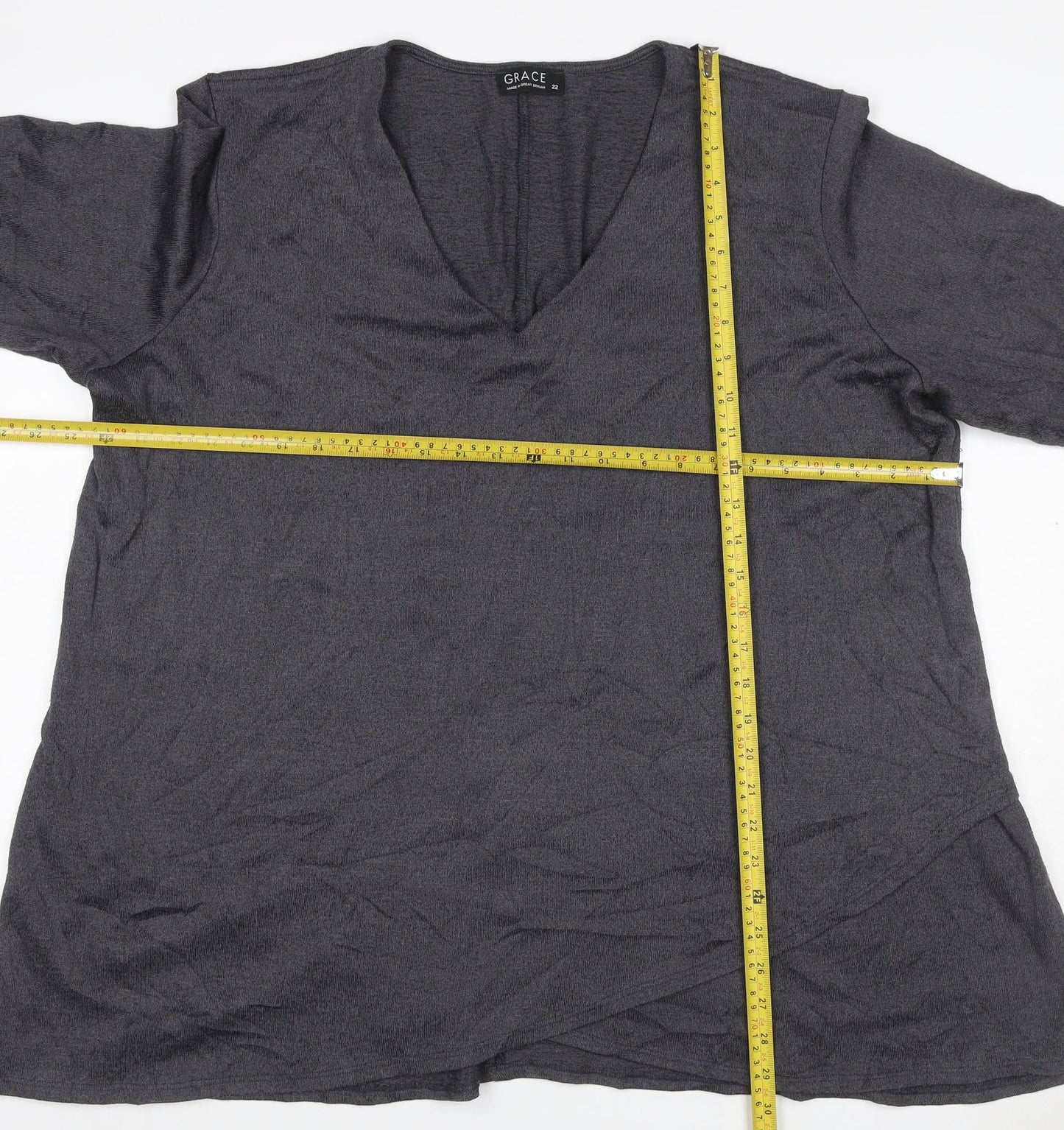 Grace Women’s Grey Size 22 V-Neck Bell Sleeve Stretch Blouse Top