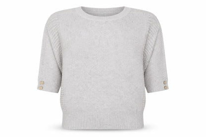Wallis Women Grey Petite L Batwing Boat Neck Button Cuff Knit Jumper