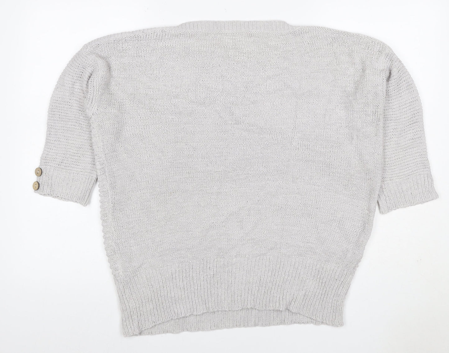 Wallis Women Grey Petite L Batwing Boat Neck Button Cuff Knit Jumper