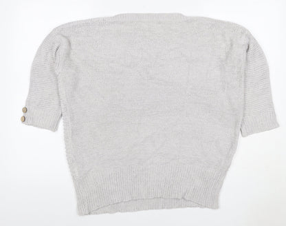 Wallis Women Grey Petite L Batwing Boat Neck Button Cuff Knit Jumper