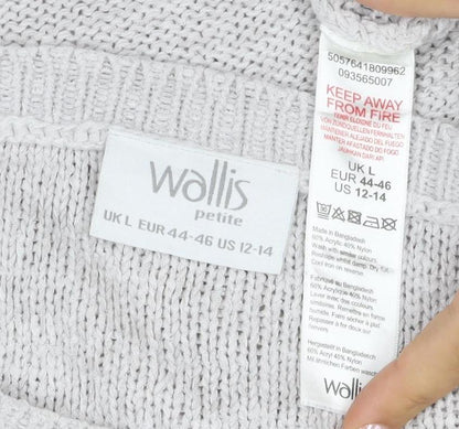 Wallis Women Grey Petite L Batwing Boat Neck Button Cuff Knit Jumper