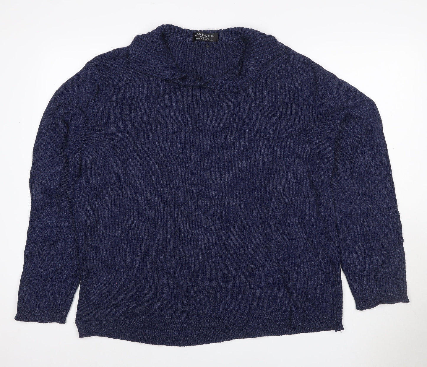 Jaeger Women Blue XL Cable-Knit Cowl Neck Silk Cotton Jumper