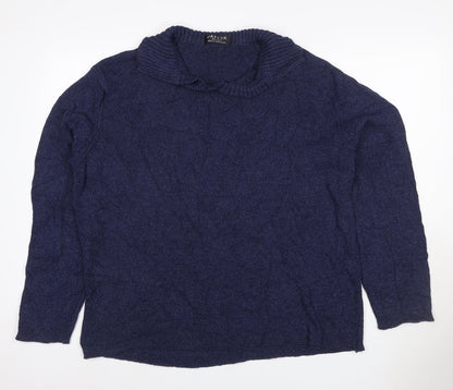 Jaeger Women Blue XL Cable-Knit Cowl Neck Silk Cotton Jumper