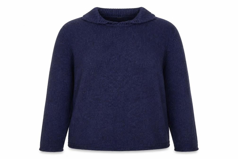 Front view of Jaeger Women Blue XL Cable-Knit Cowl Neck Silk Cotton Jumper
