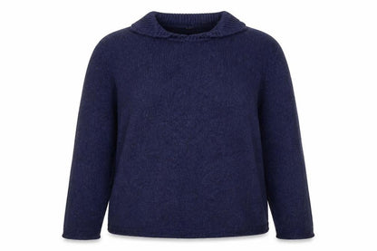 Front view of Jaeger Women Blue XL Cable-Knit Cowl Neck Silk Cotton Jumper