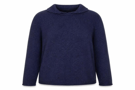 Front view of Jaeger Women Blue XL Cable-Knit Cowl Neck Silk Cotton Jumper