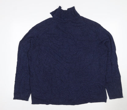 Jaeger Women Blue XL Cable-Knit Cowl Neck Silk Cotton Jumper