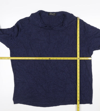 Jaeger Women Blue XL Cable-Knit Cowl Neck Silk Cotton Jumper
