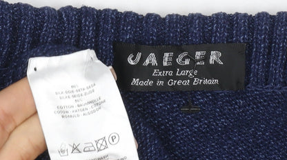 Jaeger Women Blue XL Cable-Knit Cowl Neck Silk Cotton Jumper