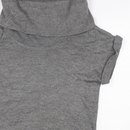 H&M Women Grey M Sleeveless Roll Neck Knit Pullover Jumper