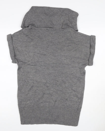 H&M Women Grey M Sleeveless Roll Neck Knit Pullover Jumper