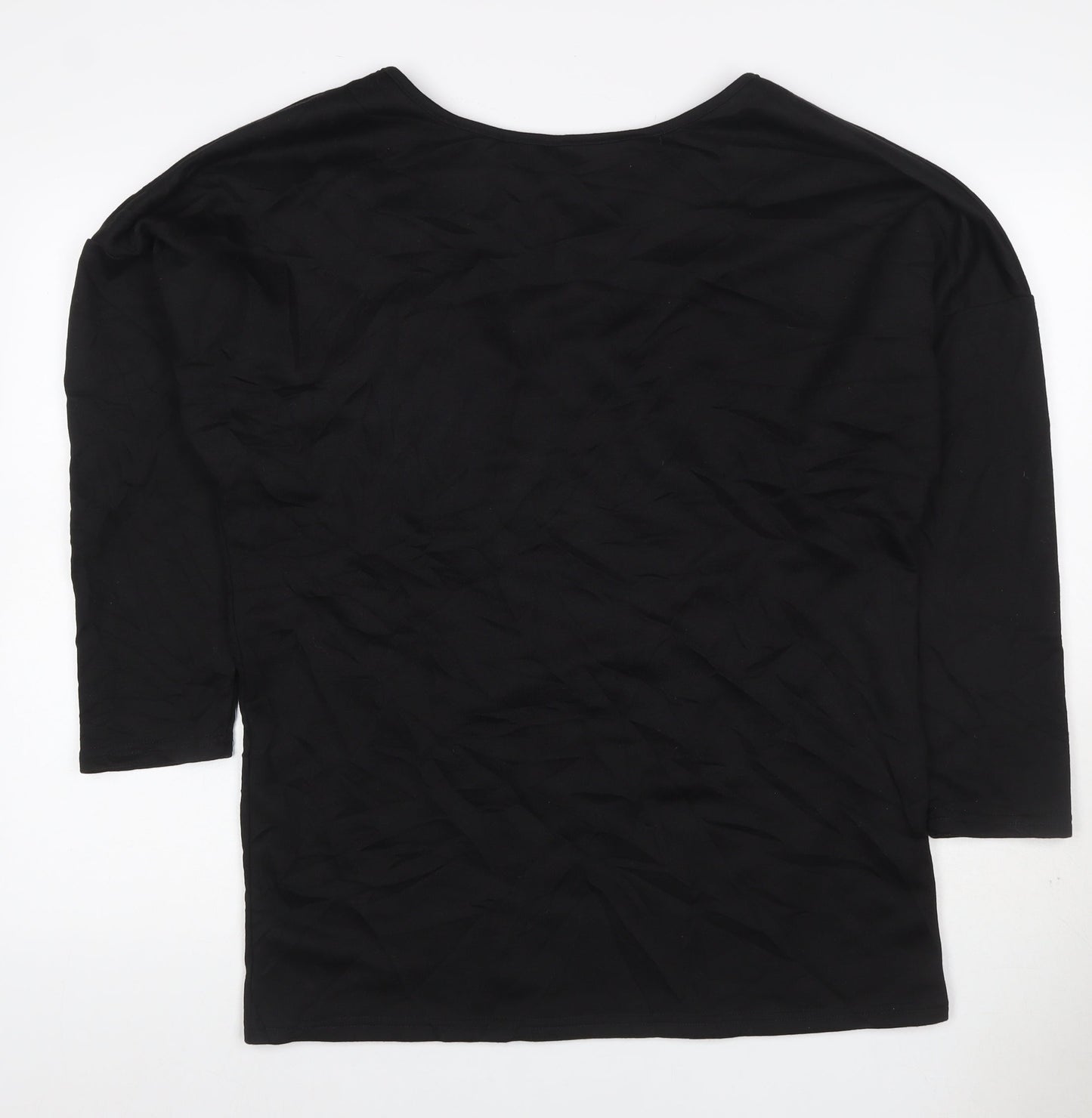 JCL Women’s Black M V-Neck 3/4 Sleeve Lace-Up Detail Jersey Top