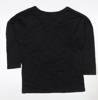 JCL Women’s Black M V-Neck 3/4 Sleeve Lace-Up Detail Jersey Top