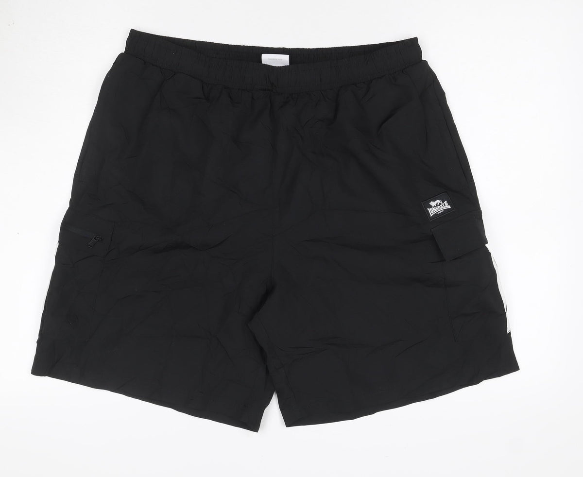 Lonsdale Men’s Black XL Athletic Cargo Training Shorts Mesh Lined