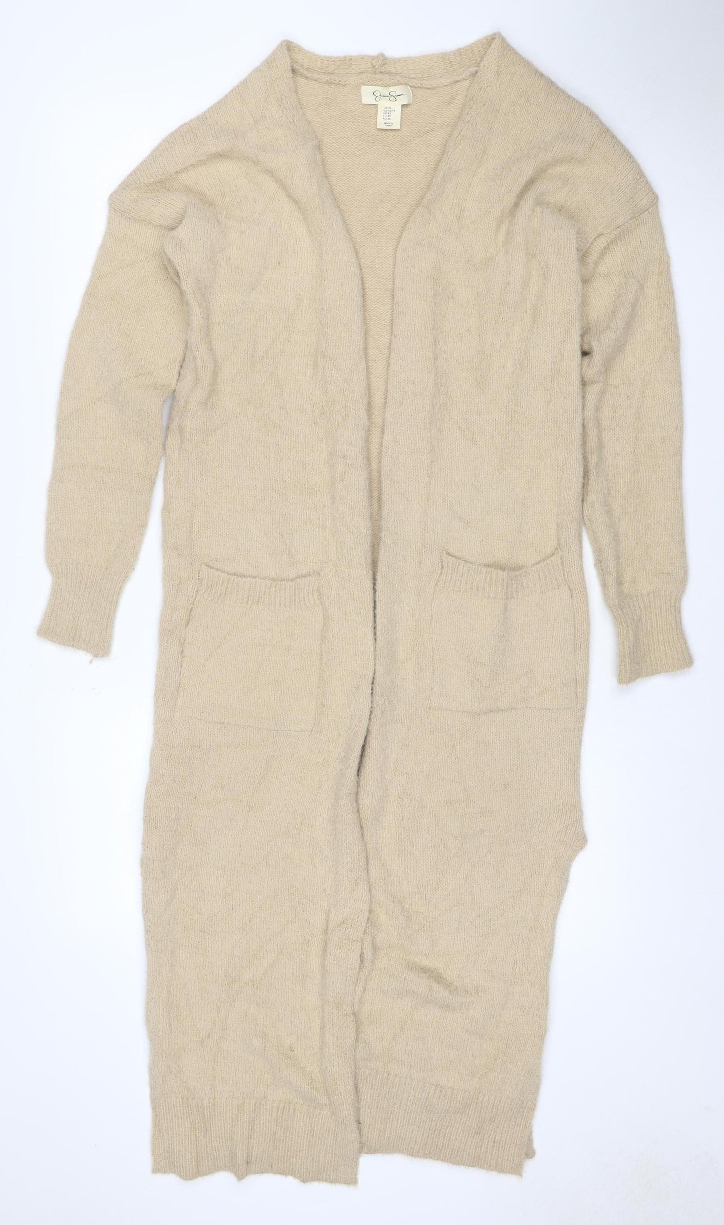 Jessica Simpson Women Beige XS V-Neck Long Sleeve Knit Jumper
