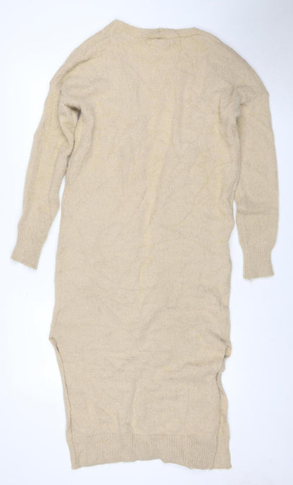 Jessica Simpson Women Beige XS V-Neck Long Sleeve Knit Jumper