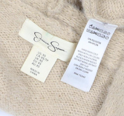 Jessica Simpson Women Beige XS V-Neck Long Sleeve Knit Jumper