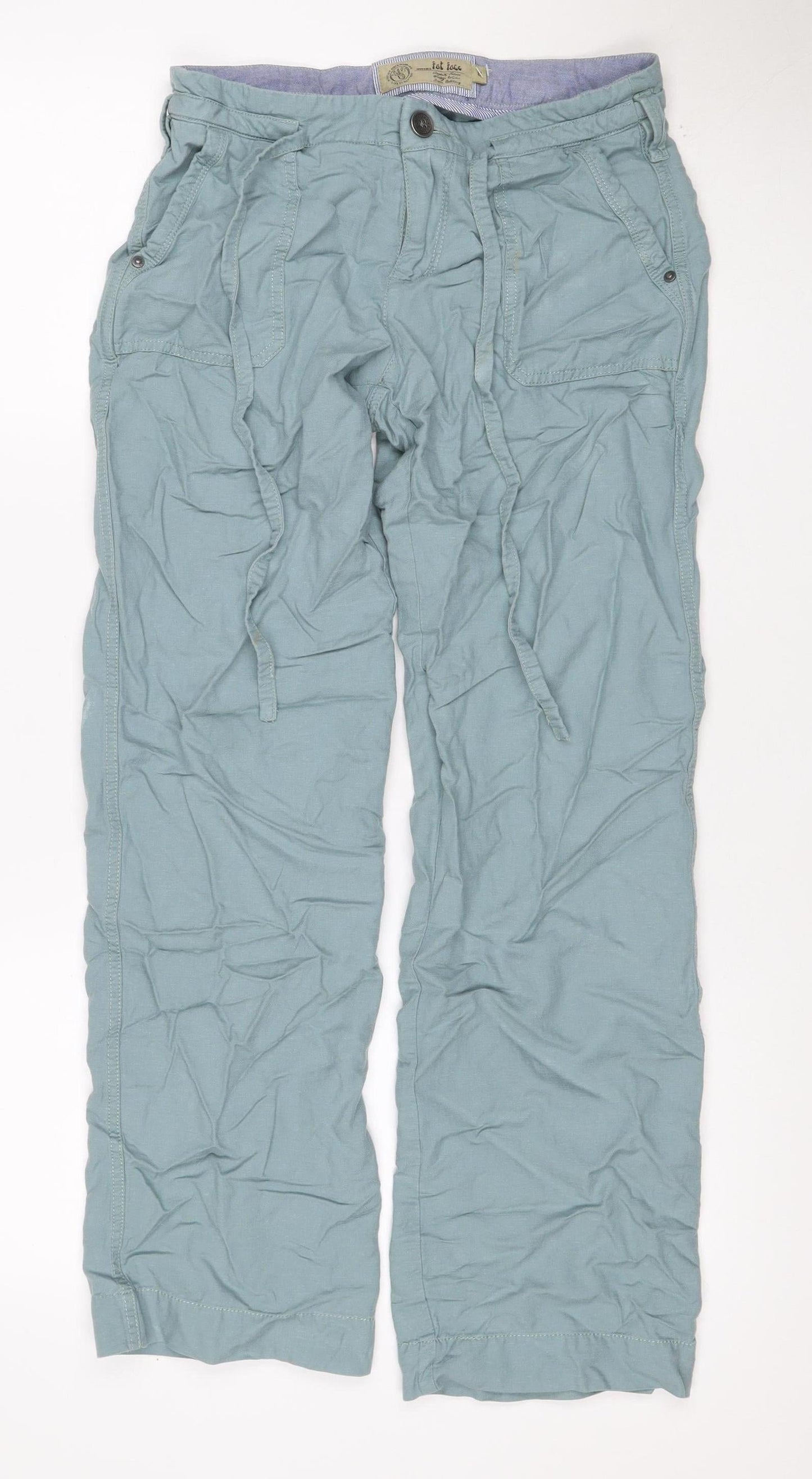 My Tribe Women's Blue UK 8 Linen Cargo Trousers Drawstring Pockets