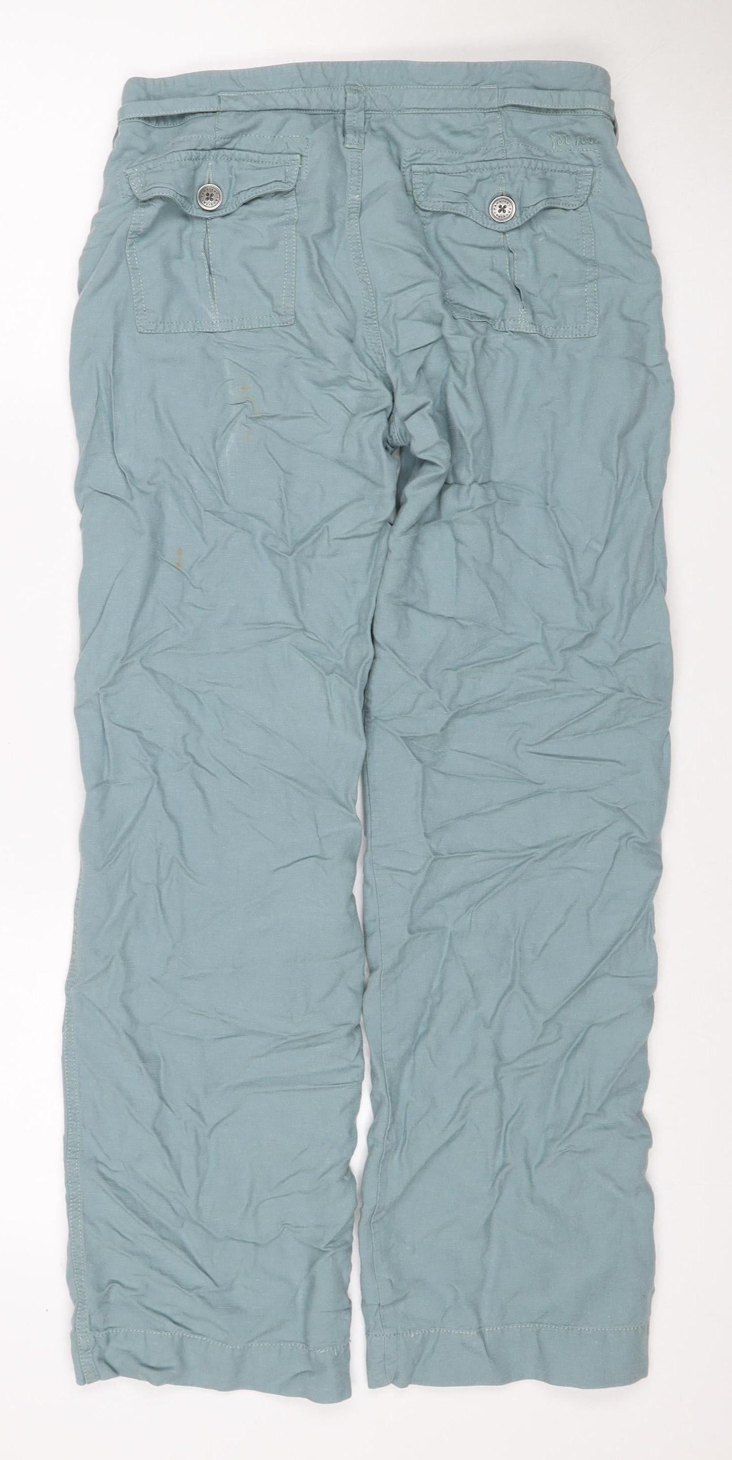 My Tribe Women's Blue UK 8 Linen Cargo Trousers Drawstring Pockets