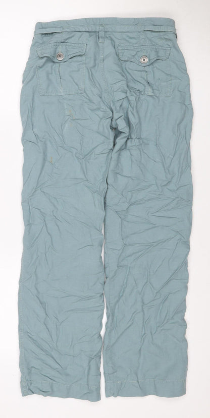 My Tribe Women's Blue UK 8 Linen Cargo Trousers Drawstring Pockets