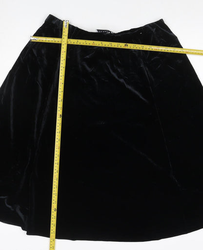 Classic Women Black UK 16 Velvet A-Line Knee Length Skirt