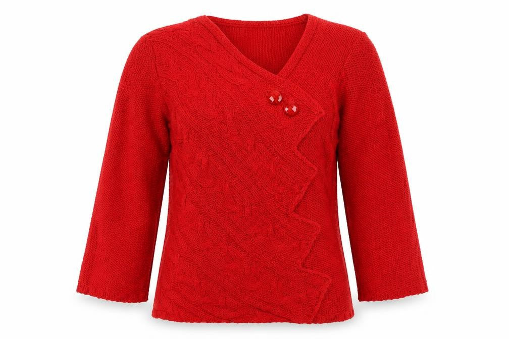 Marble Women Red V-Neck Cable Knit Jumper Size 8 Acrylic