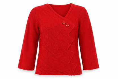 Marble Women Red V-Neck Cable Knit Jumper Size 8 Acrylic