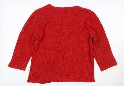 Marble Women Red V-Neck Cable Knit Jumper Size 8 Acrylic