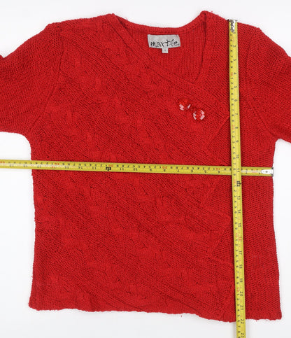 Marble Women Red V-Neck Cable Knit Jumper Size 8 Acrylic