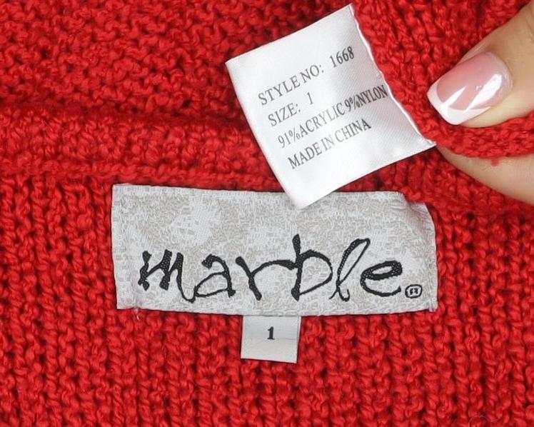 Marble Women Red V-Neck Cable Knit Jumper Size 8 Acrylic