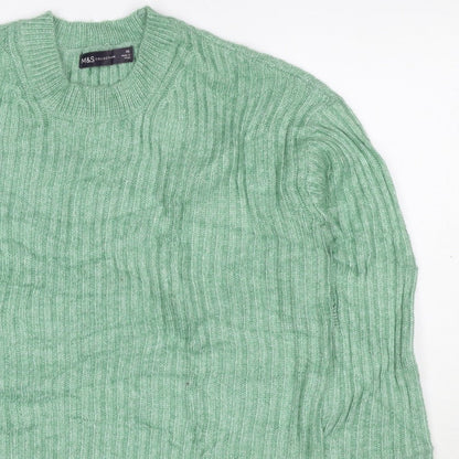 Marks & Spencer Women Green XS Rib Knit Round Neck Pullover Jumper