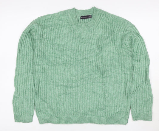 Marks & Spencer Women Green XS Rib Knit Round Neck Pullover Jumper