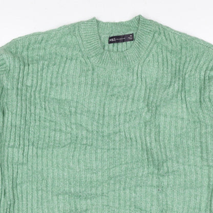 Marks & Spencer Women Green XS Rib Knit Round Neck Pullover Jumper