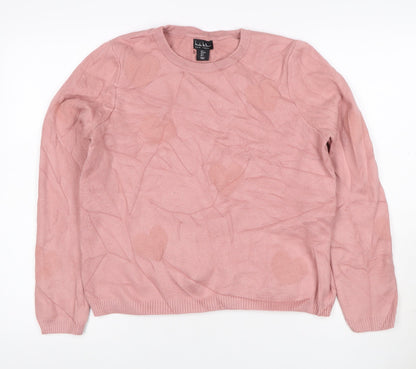 Nicole Miller Women Pink L Heart Crew Neck Knit Pullover Jumper