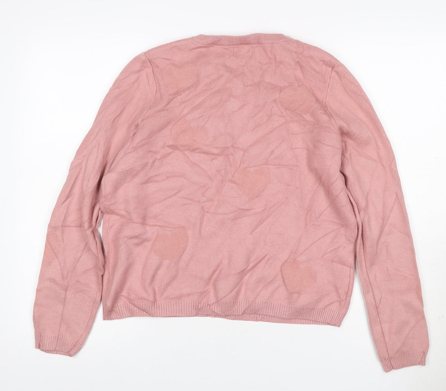 Nicole Miller Women Pink L Heart Crew Neck Knit Pullover Jumper