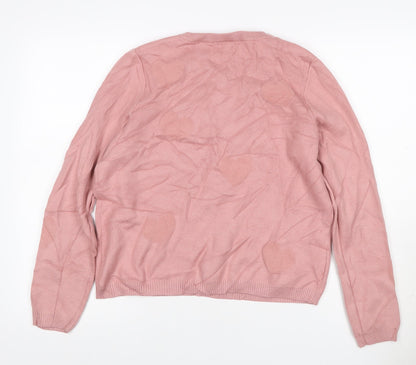 Nicole Miller Women Pink L Heart Crew Neck Knit Pullover Jumper