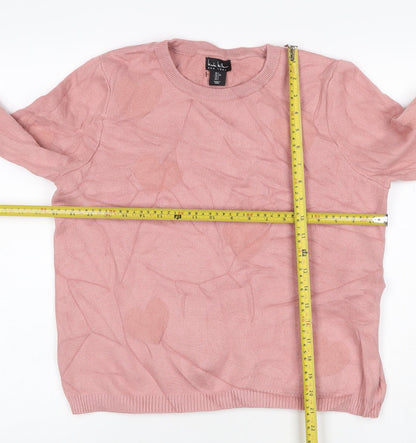 Nicole Miller Women Pink L Heart Crew Neck Knit Pullover Jumper