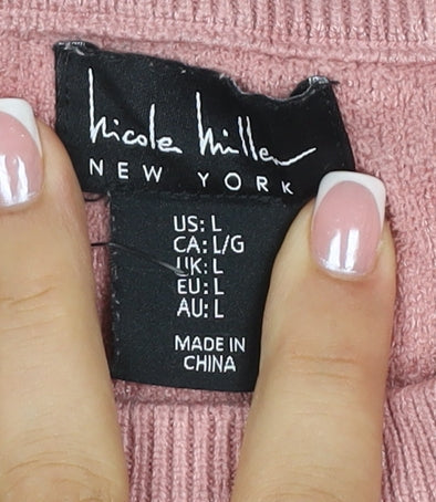 Nicole Miller Women Pink L Heart Crew Neck Knit Pullover Jumper