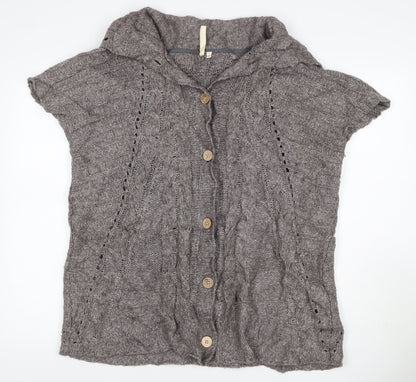 White Stuff Women Grey S Cable Knit Short Sleeve Button Cardigan