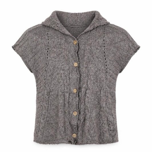 White Stuff Women Grey S Cable Knit Short Sleeve Button Cardigan