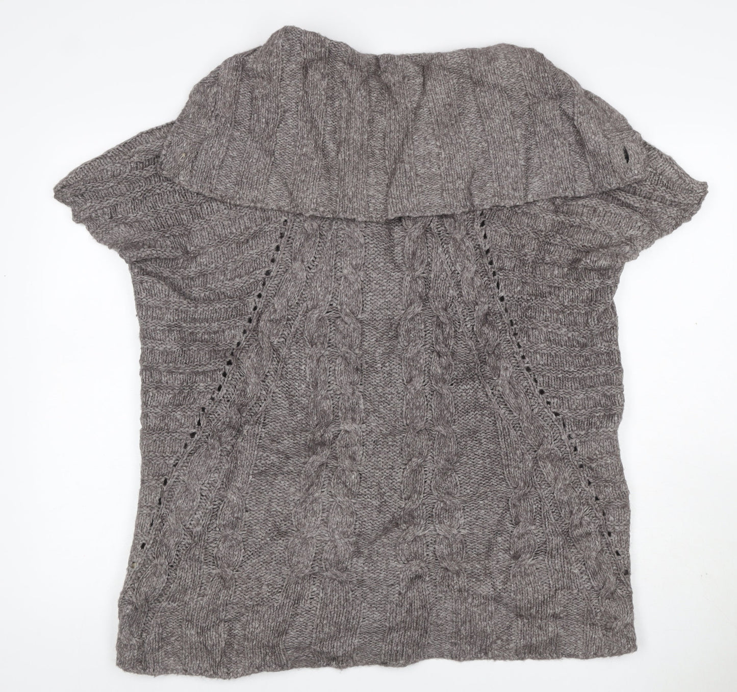 White Stuff Women Grey S Cable Knit Short Sleeve Button Cardigan