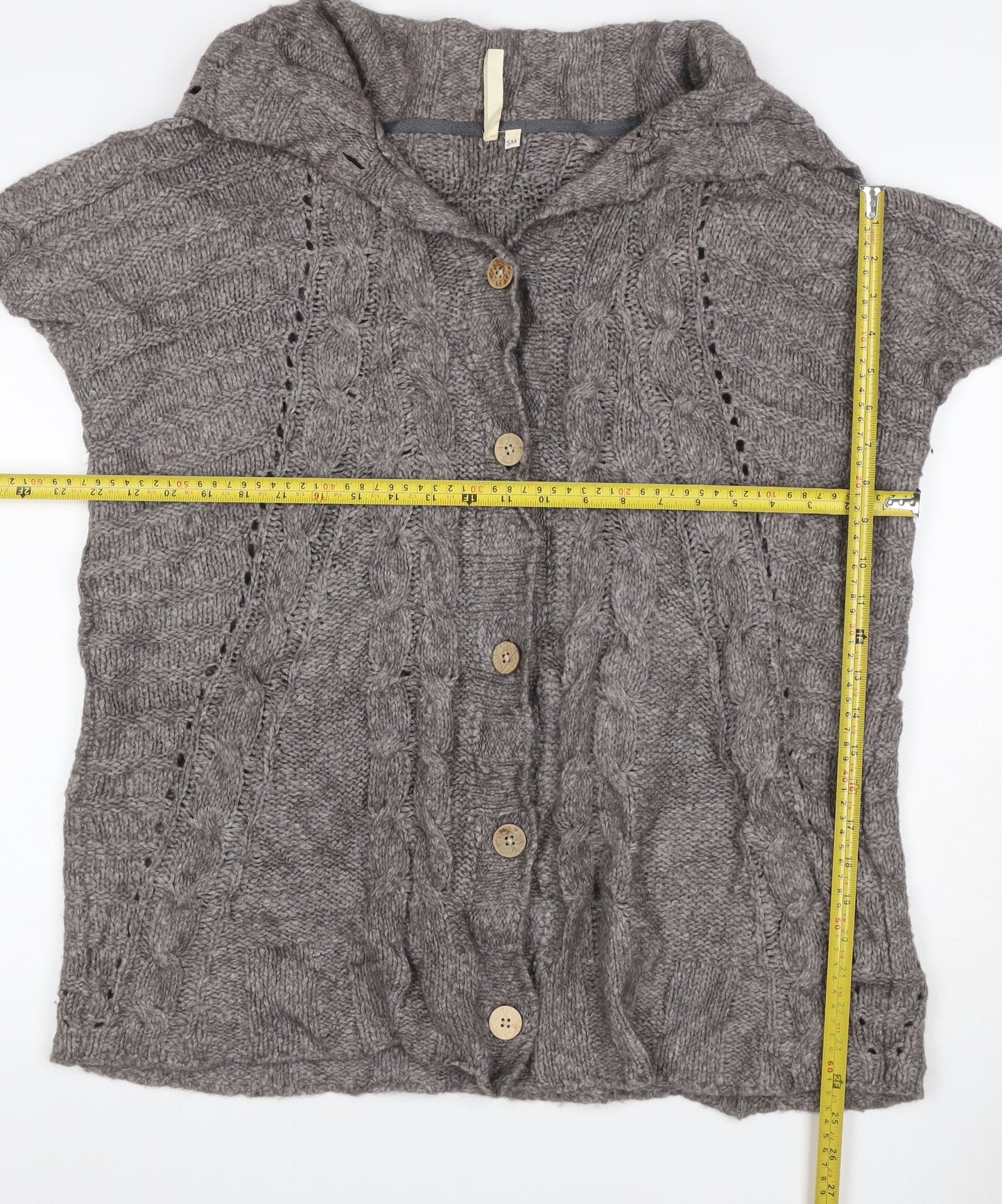 White Stuff Women Grey S Cable Knit Short Sleeve Button Cardigan