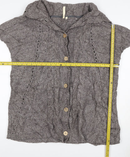 White Stuff Women Grey S Cable Knit Short Sleeve Button Cardigan